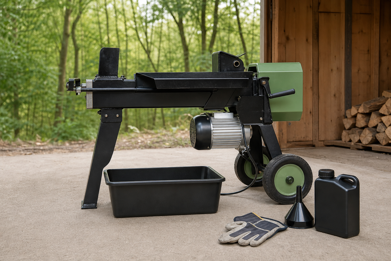 Houtklover klaarzetten voor het veilig verversen van hydraulische olie